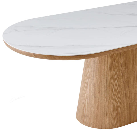 Lucerne Oval Beech Oak & White Sintered Stone Dining Table - Table Top