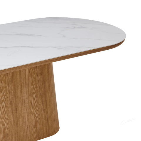 Lucerne Oval Beech Oak & White Sintered Stone Dining Table - Oval Shape