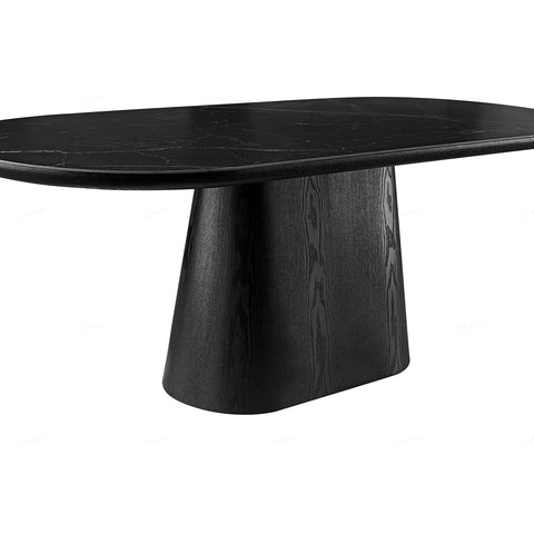 Lucerne Oval Black Sintered Stone Dining Table with Black Oak Base