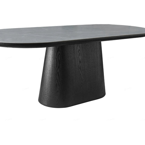 Lucerne 2M Oval Grey Sintered Stone Dining Table with Black Oak Pedestal Base