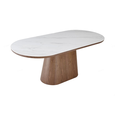 Lucerne Oval Walnut Oak & White Sintered Stone Dining Table