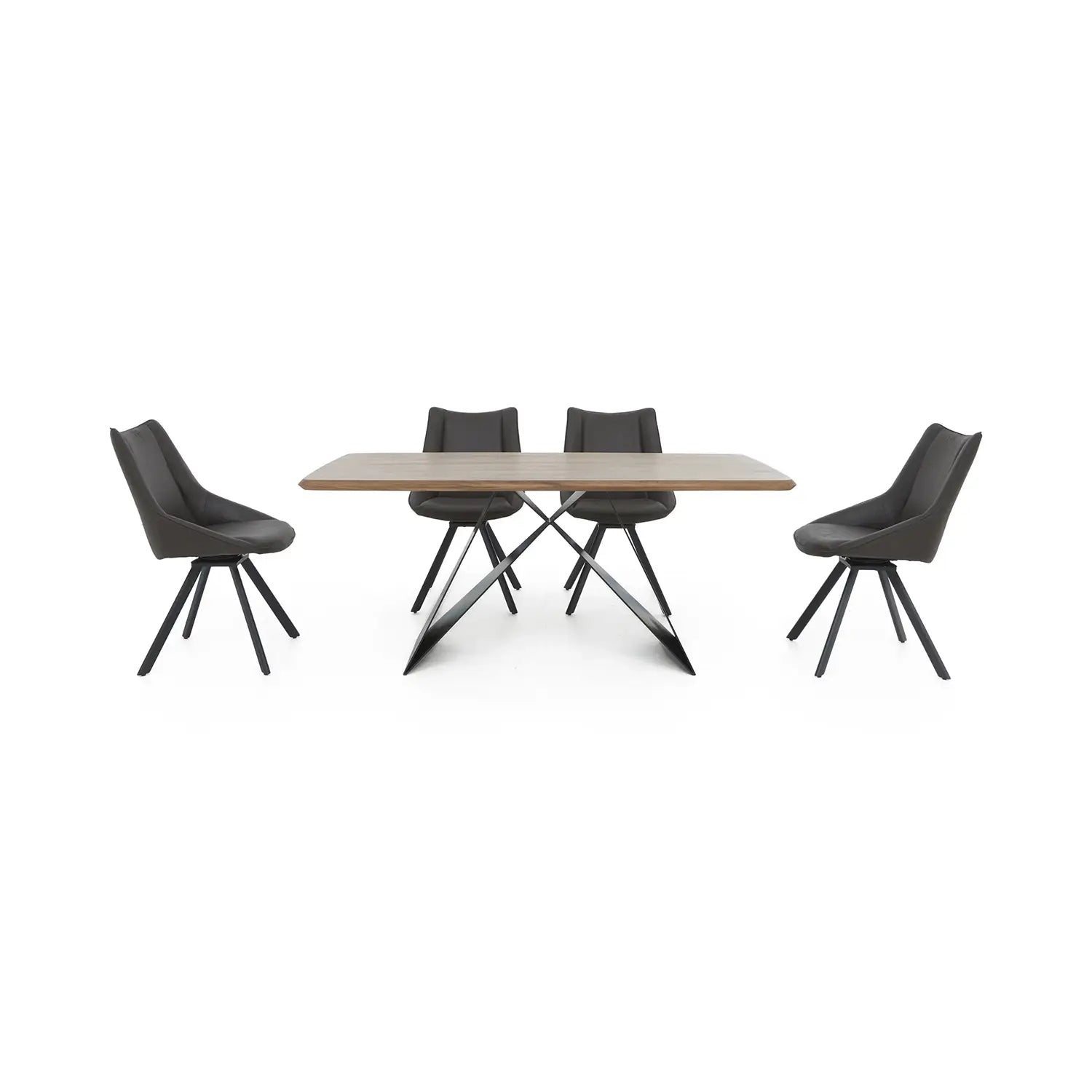 Lucio 170cm Dining Table With 4 Faux Leather Swivel Dining Chairs