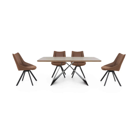 Luca 170cm Dining Table With 4 Faux Leather Swivel Dining Chairs