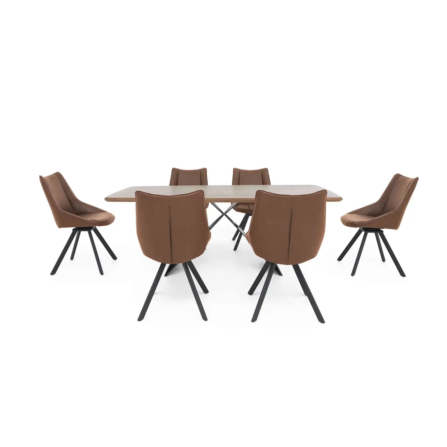 Lucio 170cm Dining Table With 4 Faux Leather Swivel Dining Chairs