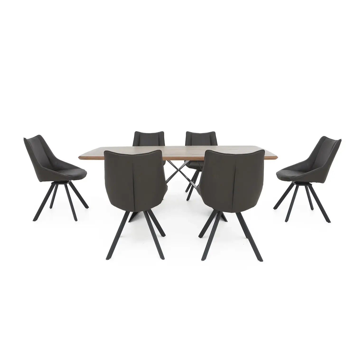 Lucio 170cm Dining Table With 4 Faux Leather Swivel Dining Chairs