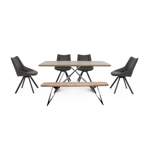 Luca 170cm Dining Table with Dining Bench and 4 Faux Leather Swivel Dining Chairs