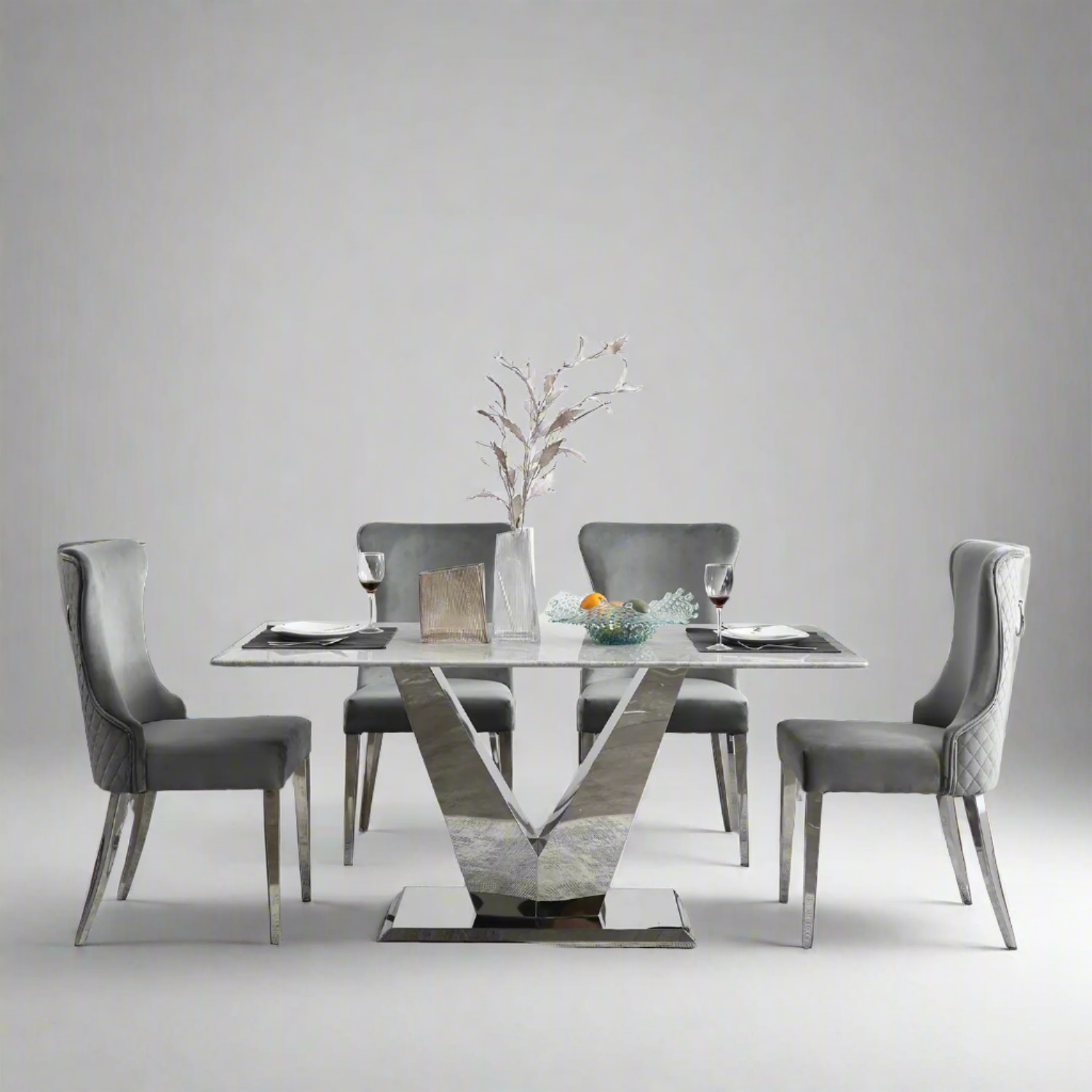 Venice 160cm Grey Marble Dining Table With Chairs