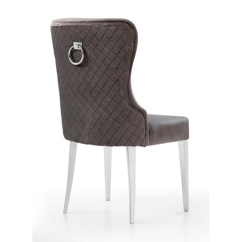 Venice Grey Velvet Set of 4 Quilted Back Dining Chairs, also available in Pink - Back of Chair Image