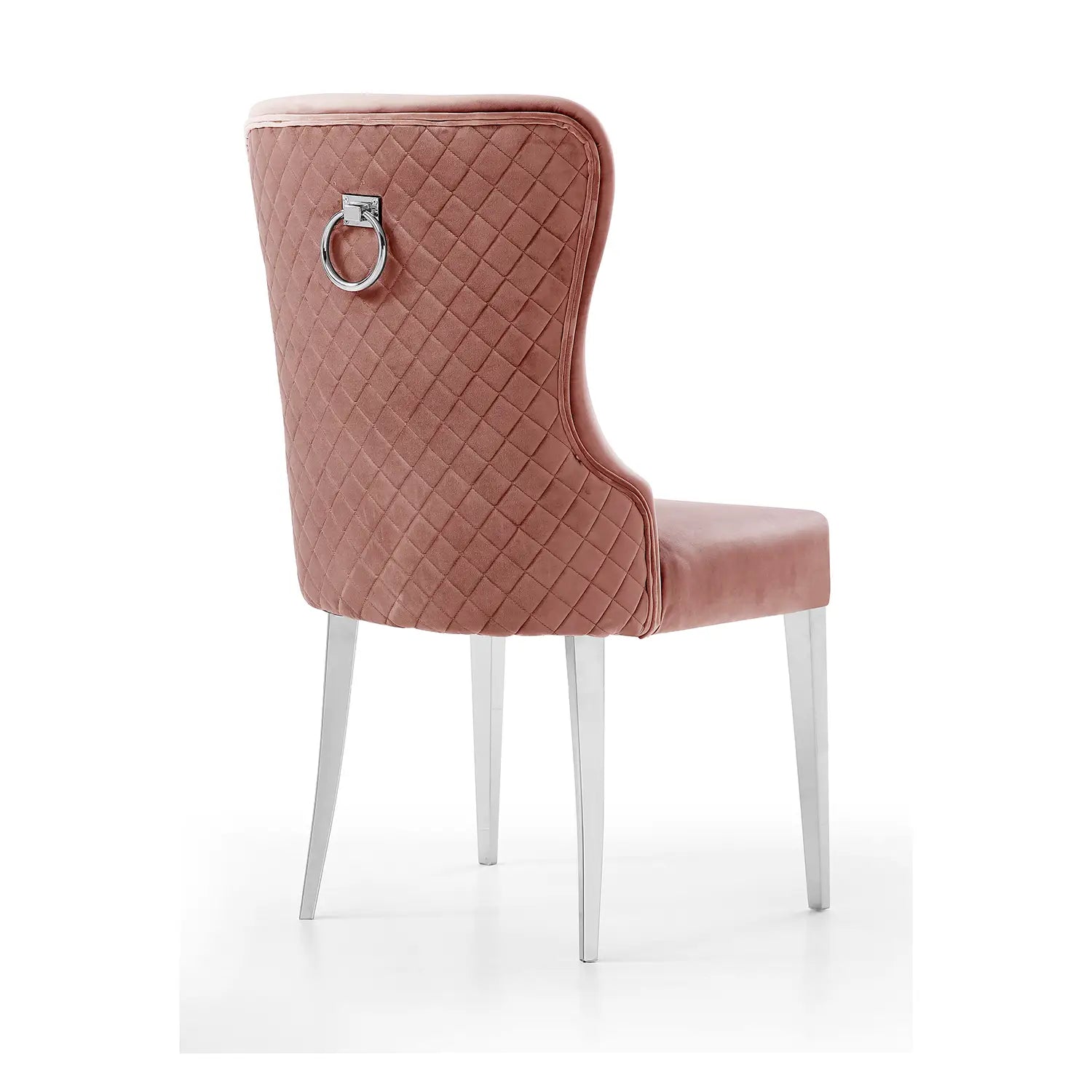 Venice Pink Velvet Set of 6 Quilted Back Dining Chairs, also available in Grey - Back of Chair Image