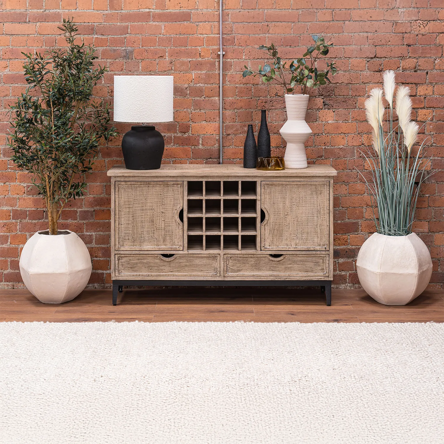 Montauk Large Reclaimed Pine Sideboard with Wine Rack