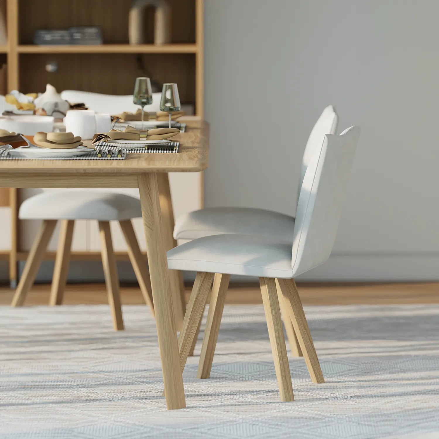 Milano Fabric and White Oak Dining Chair, also available in Smoked Oak Legs and in Linen, Nutmeg and Basalt - Chair Lifestyle Image 