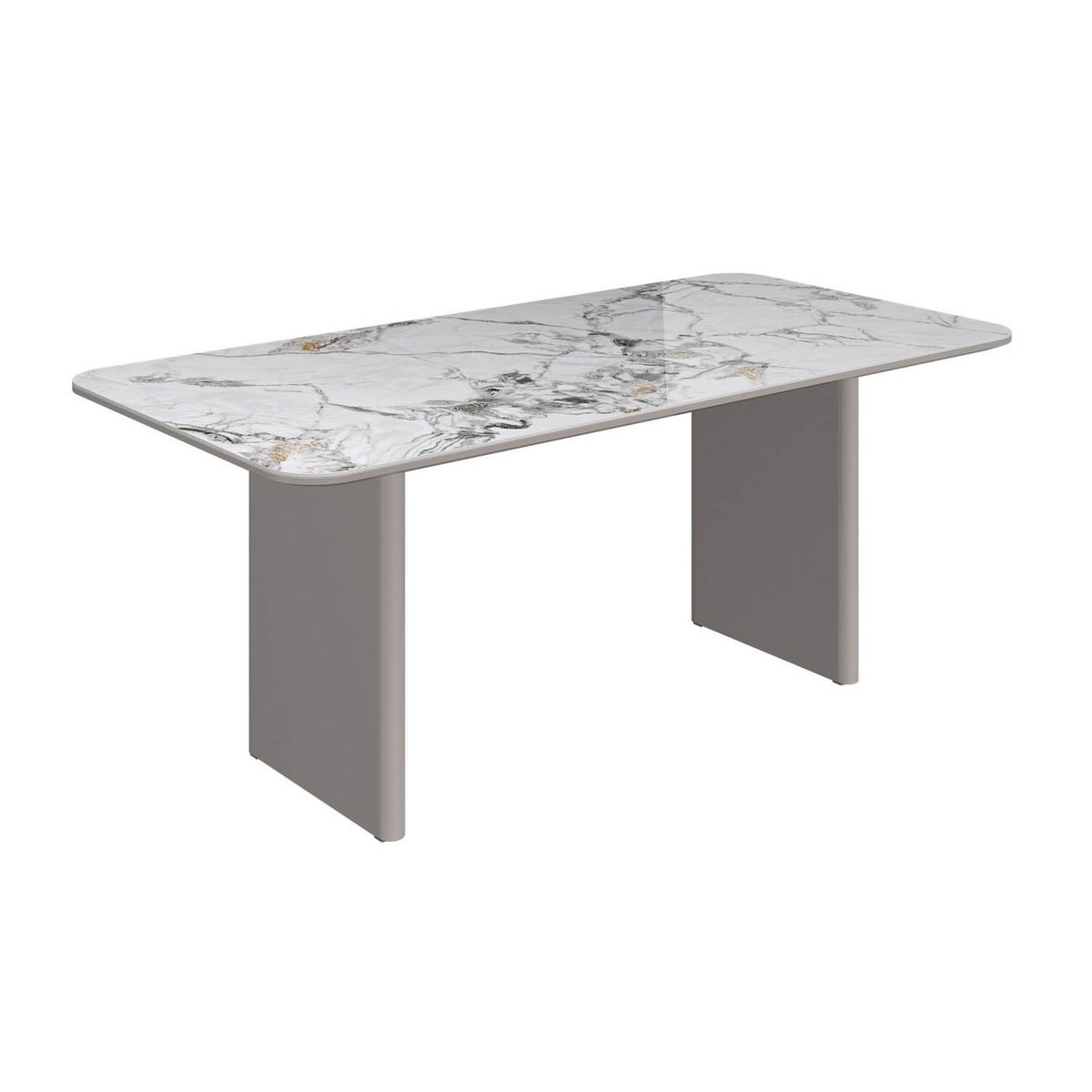 Milan White Sintered Stone Ceramic Top Dining Table Light grey painted base 