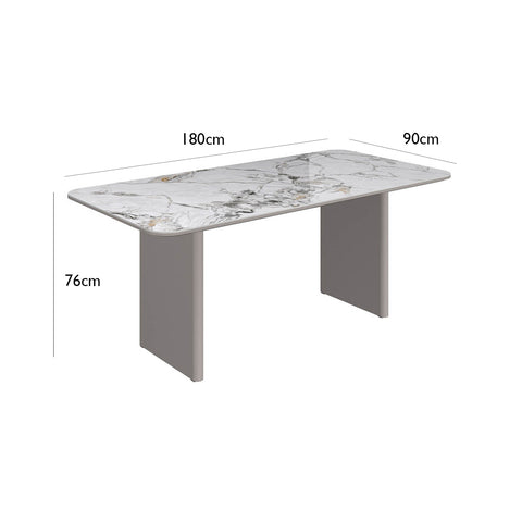 Milan White Sintered Stone Ceramic Top Dining Table - Dimensions 