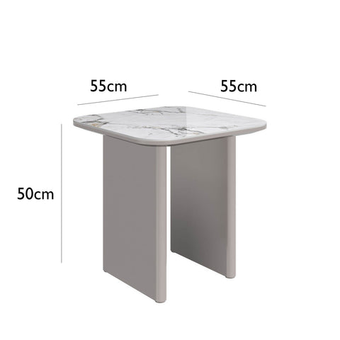 Milan White Sintered Stone Ceramic Top Side Table - Dimensions 