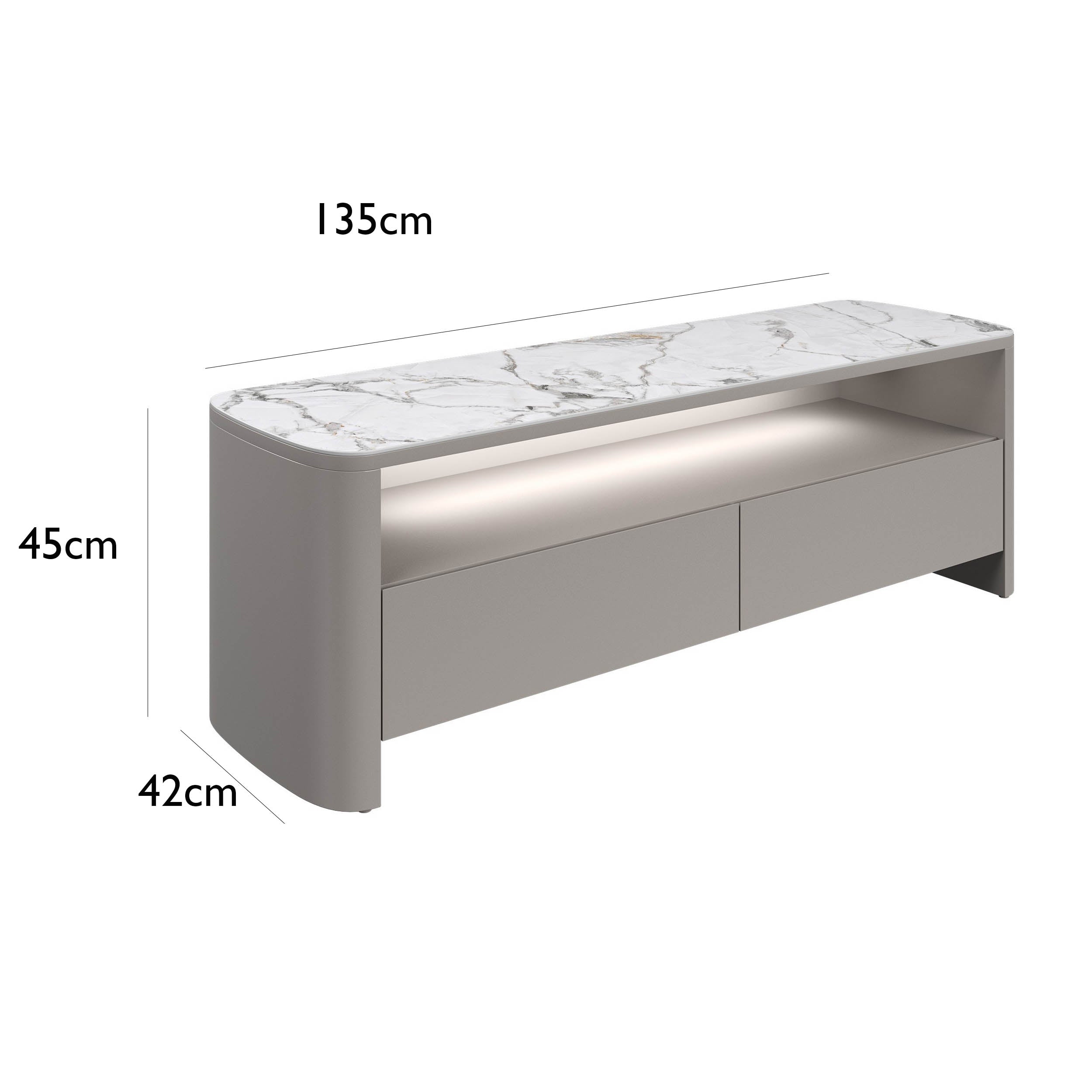 Milan Light Grey TV-Unit with White Ceramic Top - Dimensions 