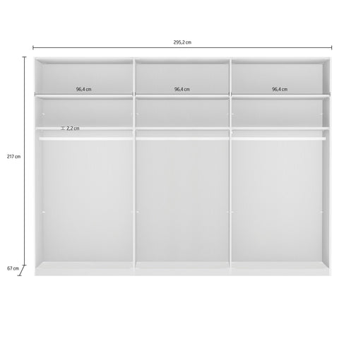 Wiemann Monroe Graphite Mirrored 3 Door Sliding Wardrobe, Available in 4 width sizes 225, 250, 280, 300 and 2 Height sizes 217 and 236-Measurement Image