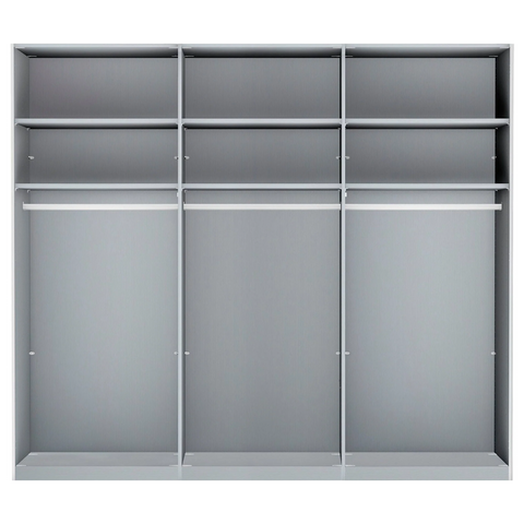 Wiemann Monroe Grey 3 Sliding Door White Glass Wardrobe with Mirror, Available in 4 width sizes 225, 250, 280, 300 and 2 Height sizes 217 and 236-Wardrobe Interior Image