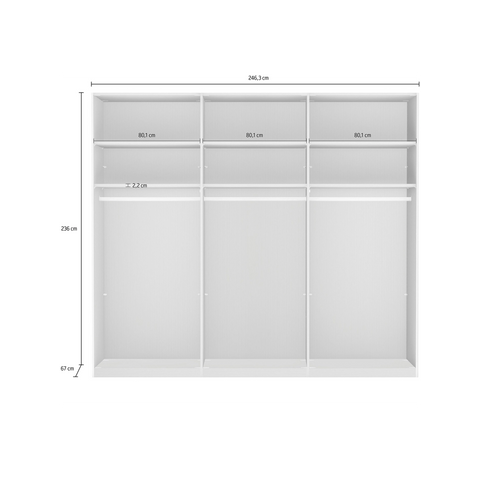 Wiemann Monroe Graphite Mirrored 3 Door Sliding Wardrobe, Available in 4 width sizes 225, 250, 280, 300 and 2 Height sizes 217 and 236-Measurement 236 Image