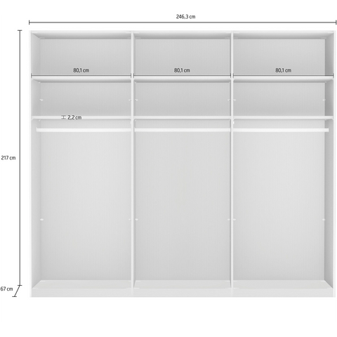 Monroe Mirrored Sliding Door Wardrobe in Grey, Available in 4 width sizes 225, 250, 280, 300 and 2 Height sizes 217 and 236-Overall 217 Measurement Image