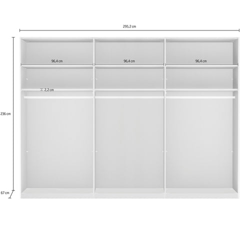 Wiemann Monroe Graphite Mirrored 3 Door Sliding Wardrobe, Available in 4 width sizes 225, 250, 280, 300 and 2 Height sizes 217 and 236-Measurement  Image