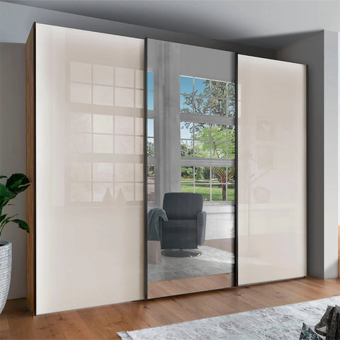 Wiemann Monroe Champagne Glass Sliding Triple Wardrobe with Mirror, Available in 4 width Sizes 225, 250, 280 and 300cm. Also 2 Height Sizes 217cm and 236cm. Premium Quality Wardrobe comes with 2 Years Warranty Depth is 67cm. We will deliver and Assemble for FREE - Lifestyle Image