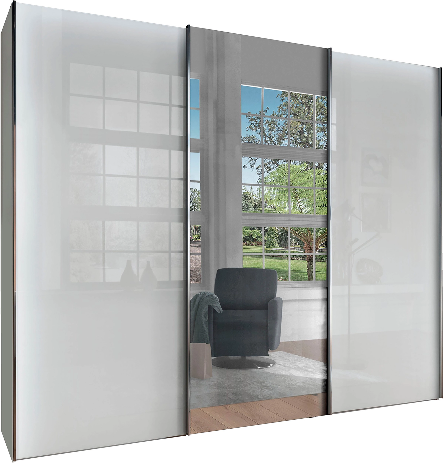 Monroe Grey 3 Sliding Door White Glass Wardrobe with Mirror