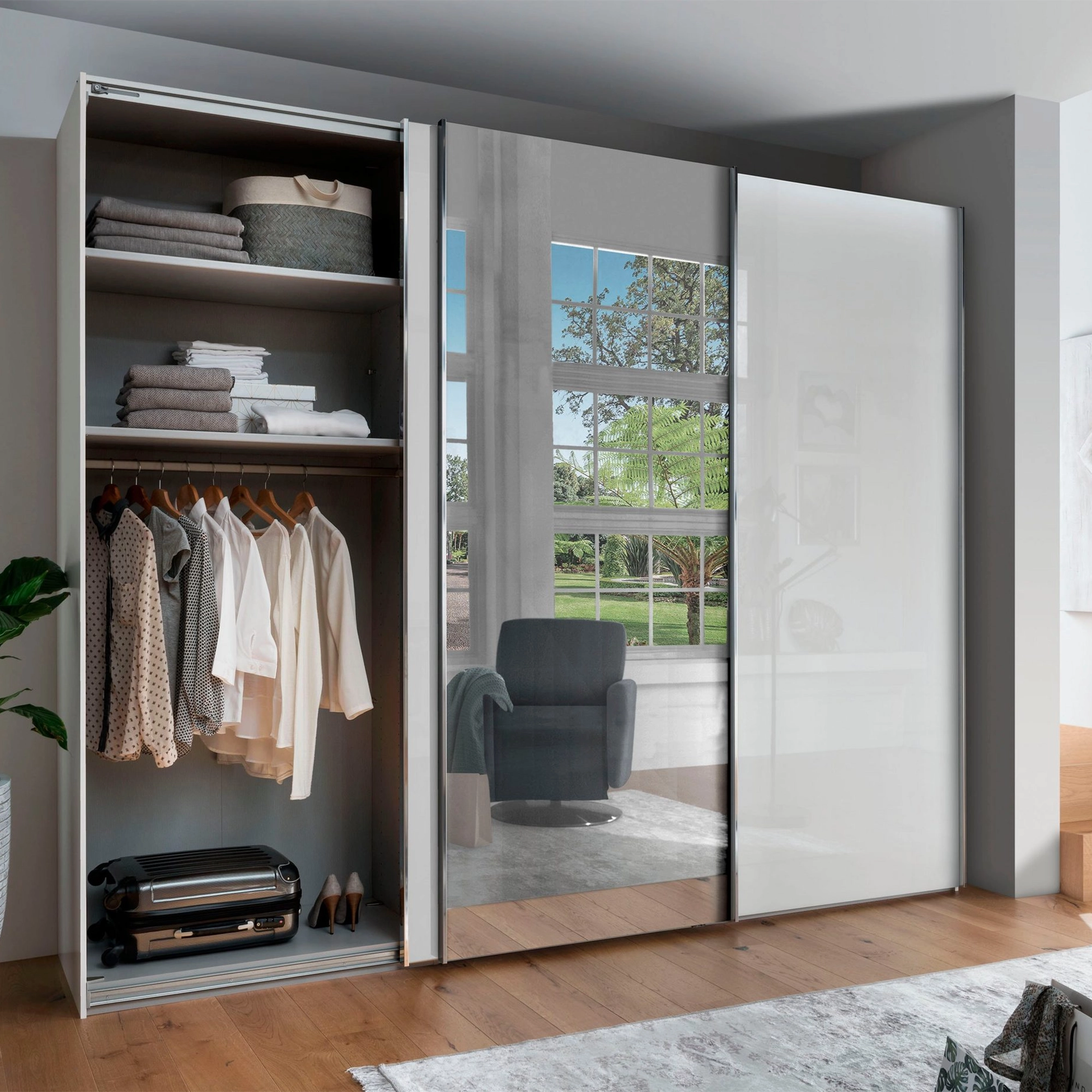 Wiemann Monroe White Glass Sliding Door Wardrobe with Mirror