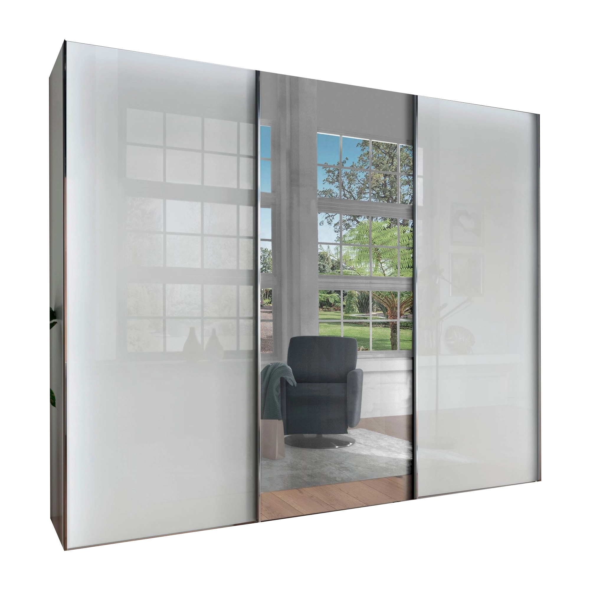 Wiemann Monroe White Glass Sliding Door Wardrobe with Mirror