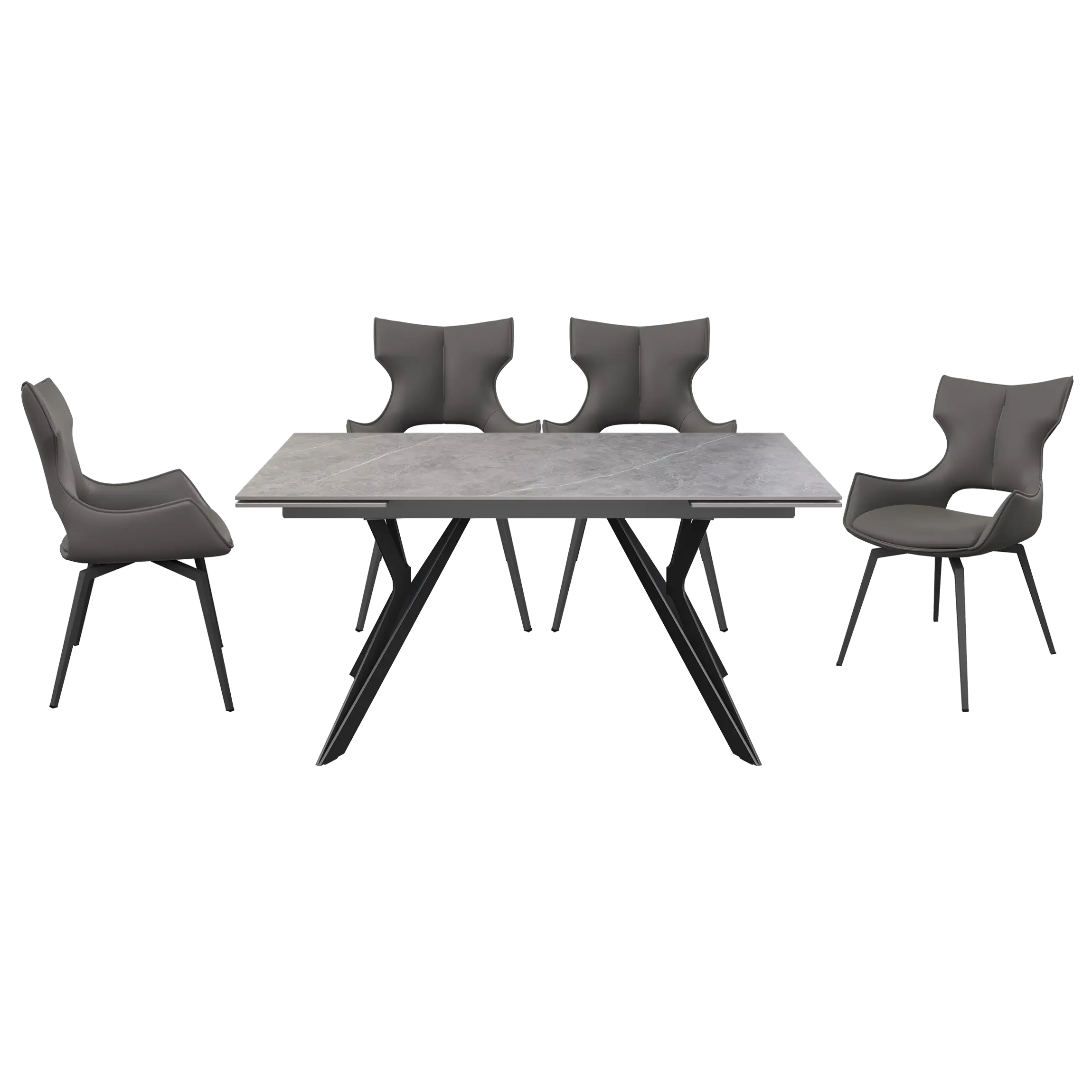 Murano Grey Ceramic Extending Dining Table with Rafaello Leather Swivel Dining Chairs