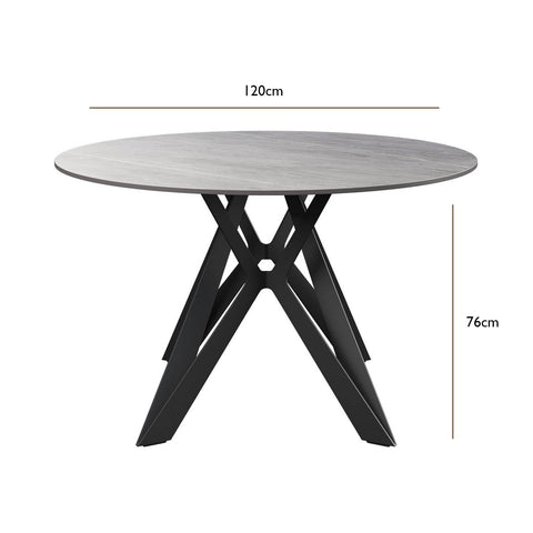 Murano Grey Round Ceramic Dining Table with 4 Chairs - Table Dimensions 