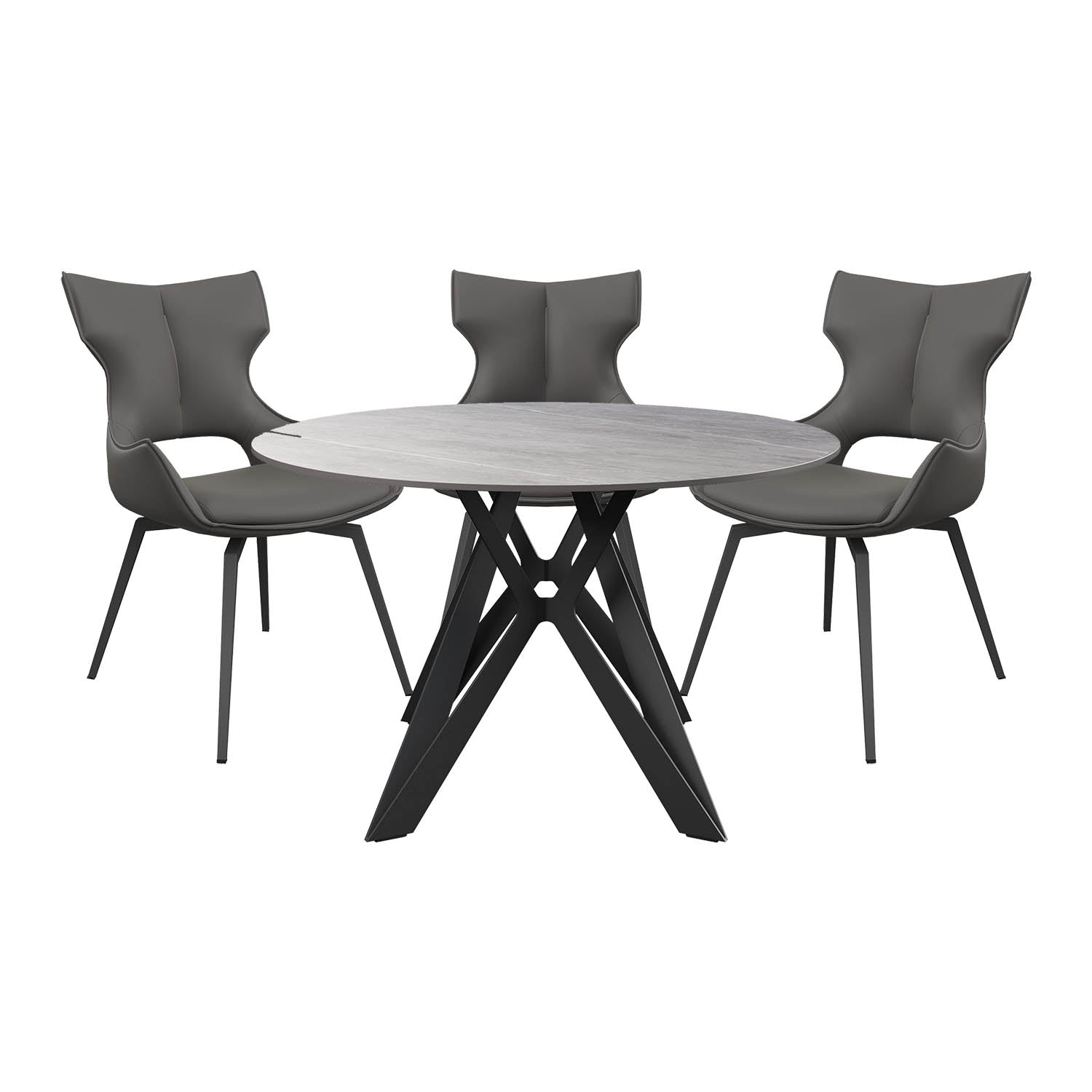 Murano Grey Round Ceramic Dining Table with 4 Chairs