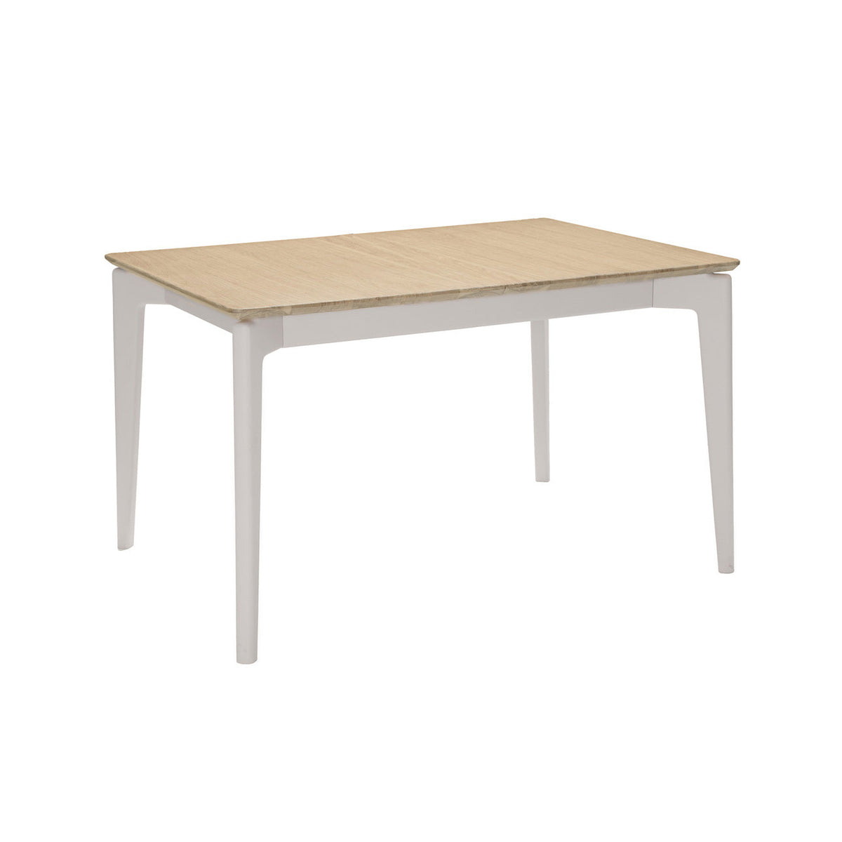 Modern Serenity Extending Dining Table in Cashmere Paint with American White Oak finish, available at Pendle Village Furniture. - 003