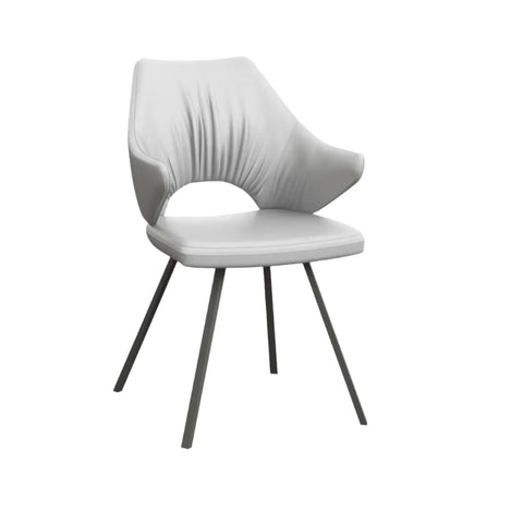 Marlow White Leather Dining Chairs with Arms and Grey Legs