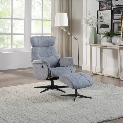 Marseille Fabric Swivel Recliner Chair and Footstool - 002 Powder Blue