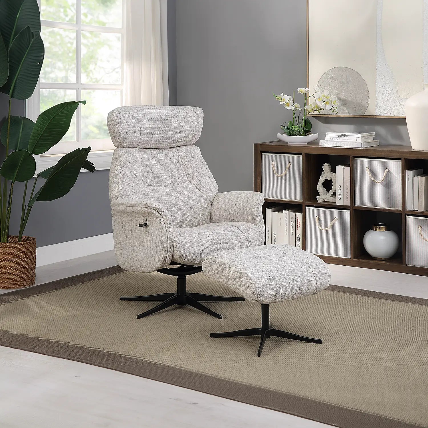 Marseille Fabric Swivel Recliner Chair and Footstool