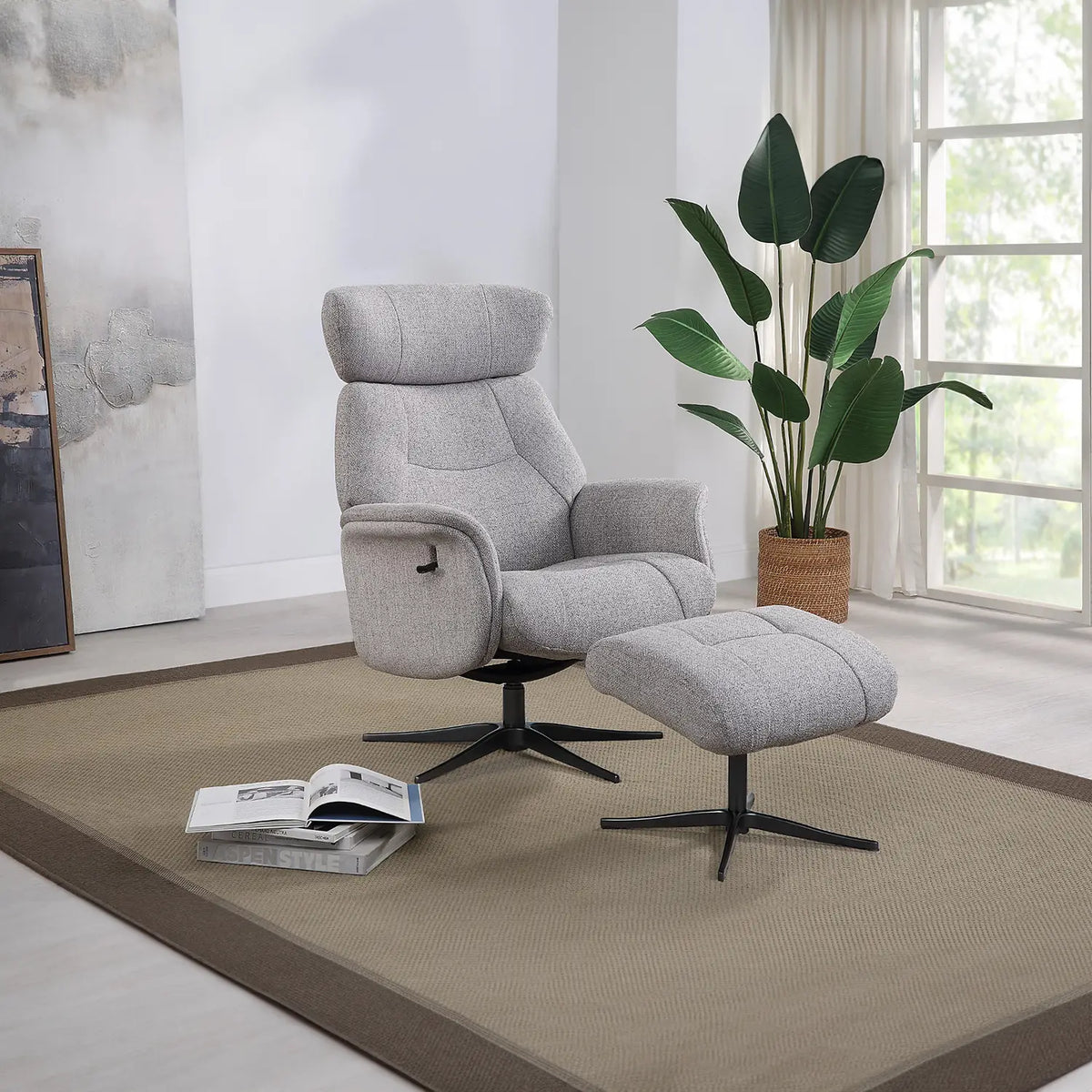 Marseille Fabric Swivel Recliner Chair and Footstool - Lifestyle Image