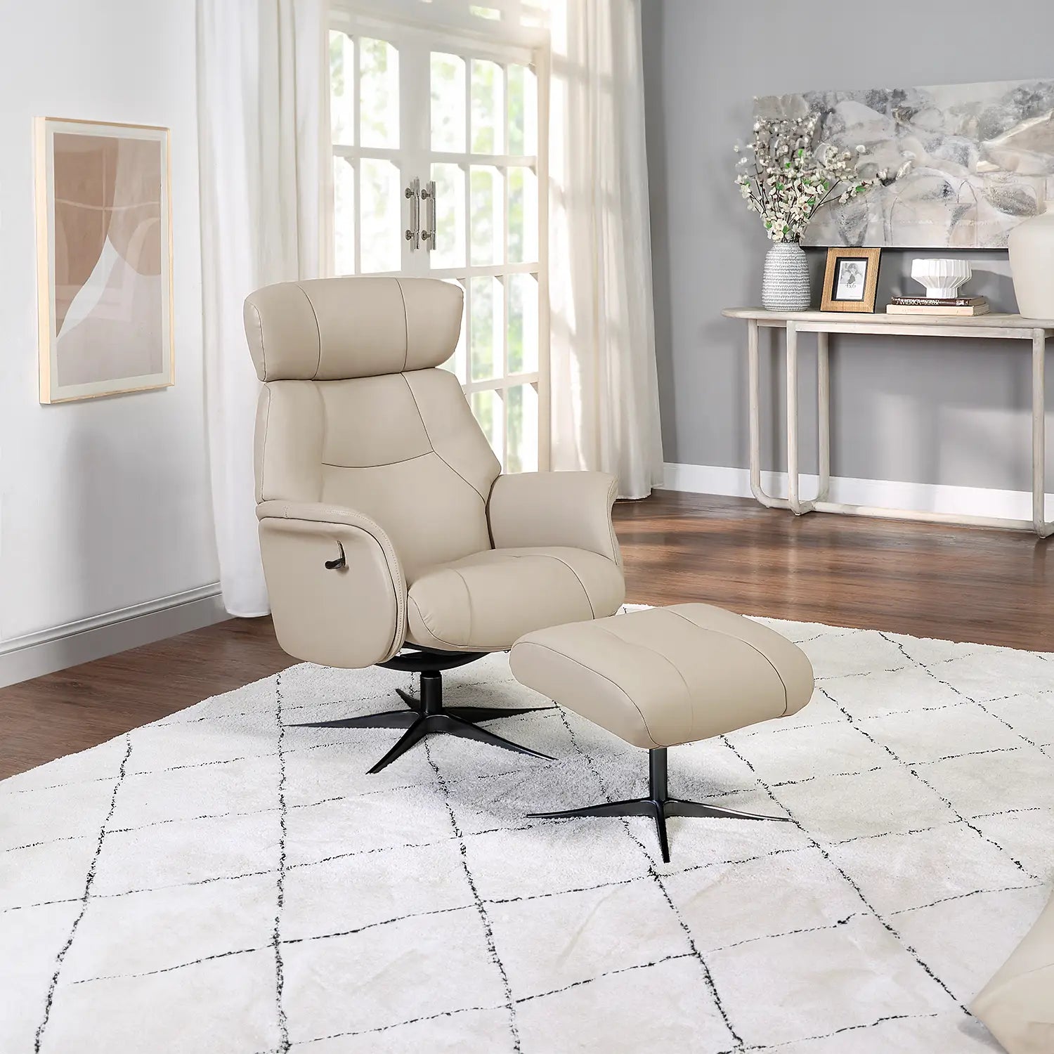 Marseille Leather Swivel Recliner Chair and Footstool