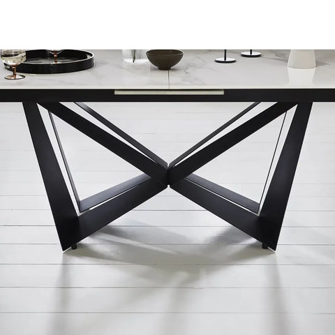 Marvel White Ceramic Dining Table, Black Base - Base