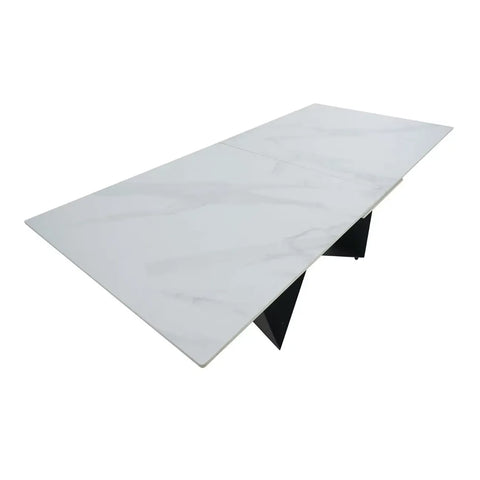 Marvel White Ceramic Dining Table, Black Base - table top