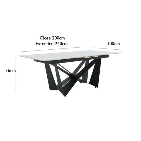 Marvel White Ceramic Dining Table, Black Base - Dimensions