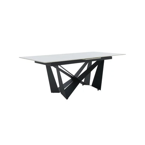 Marvel White Ceramic Dining Table, Black Base - Angled View