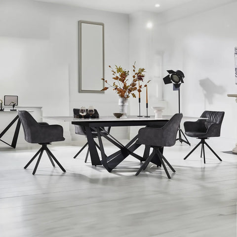 Marvel Black Small Extending Dining Table and 8 Swivel Dining Chairs - Lifestyle