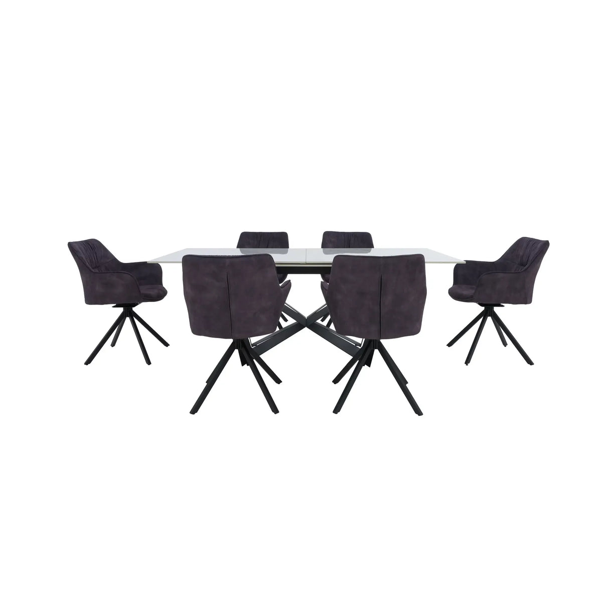 Marvel Black Small Extending Dining Table and 8 Swivel Dining Chairs