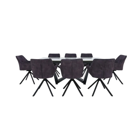 Marvel Black Small Extending Dining Table and 8 Swivel Dining Chairs - Set