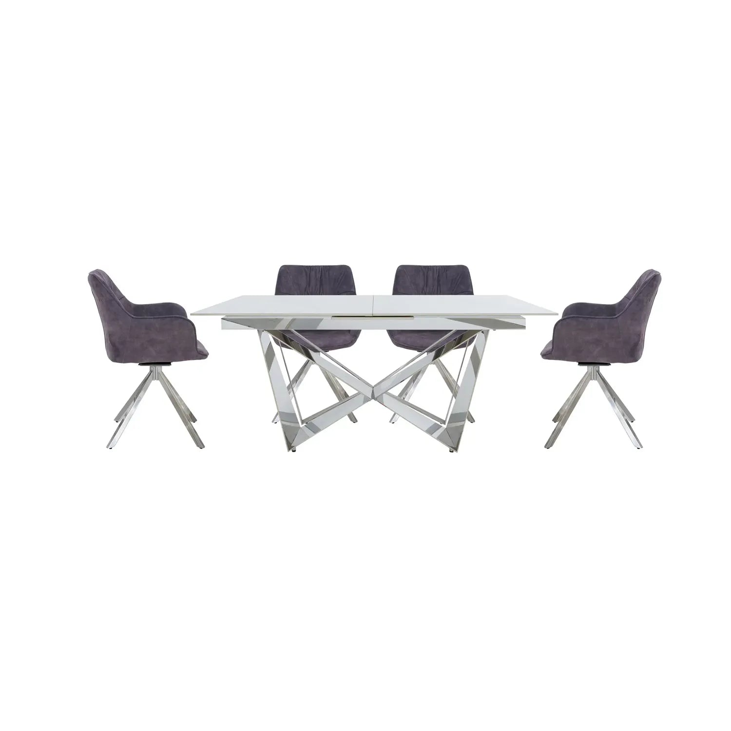 Marvel Chrome Small Extending Dining Table and 4 Swivel Dining Chairs