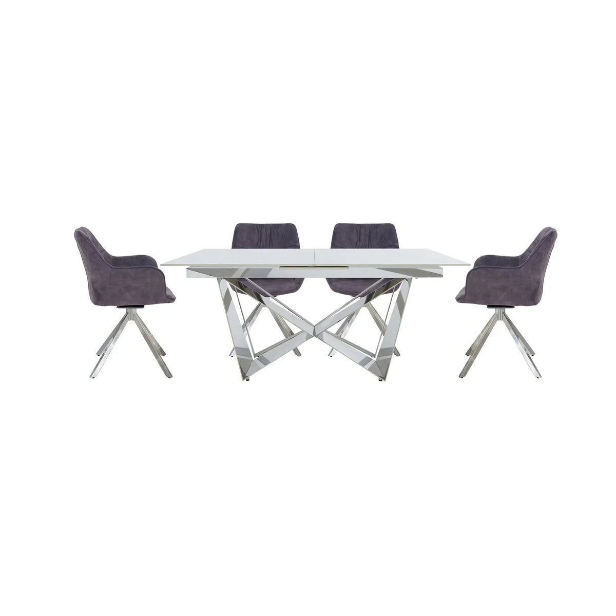 Comic Chrome Small Extending Dining Table and 4 Swivel Dining Chairs