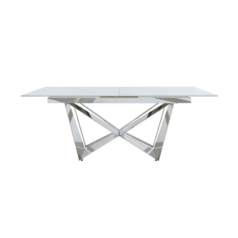 Marvel White Ceramic Chrome Base Extending Dining Table - Front View 