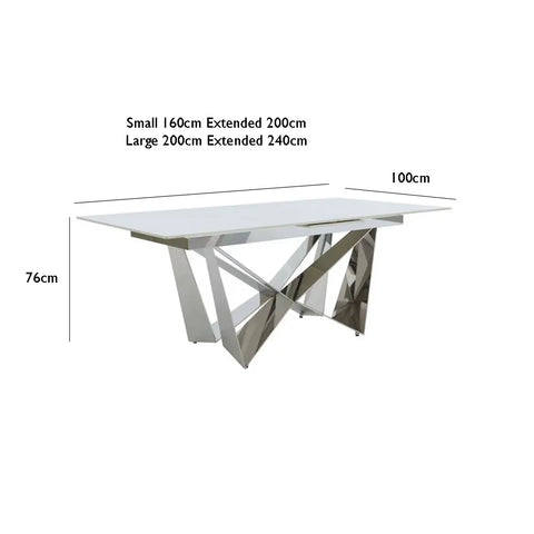 Marvel Chrome 2M Extending Dining Table - Dimensions 