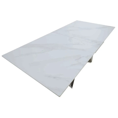 Marvel White Ceramic Chrome Extending Dining Table - White ceramic top