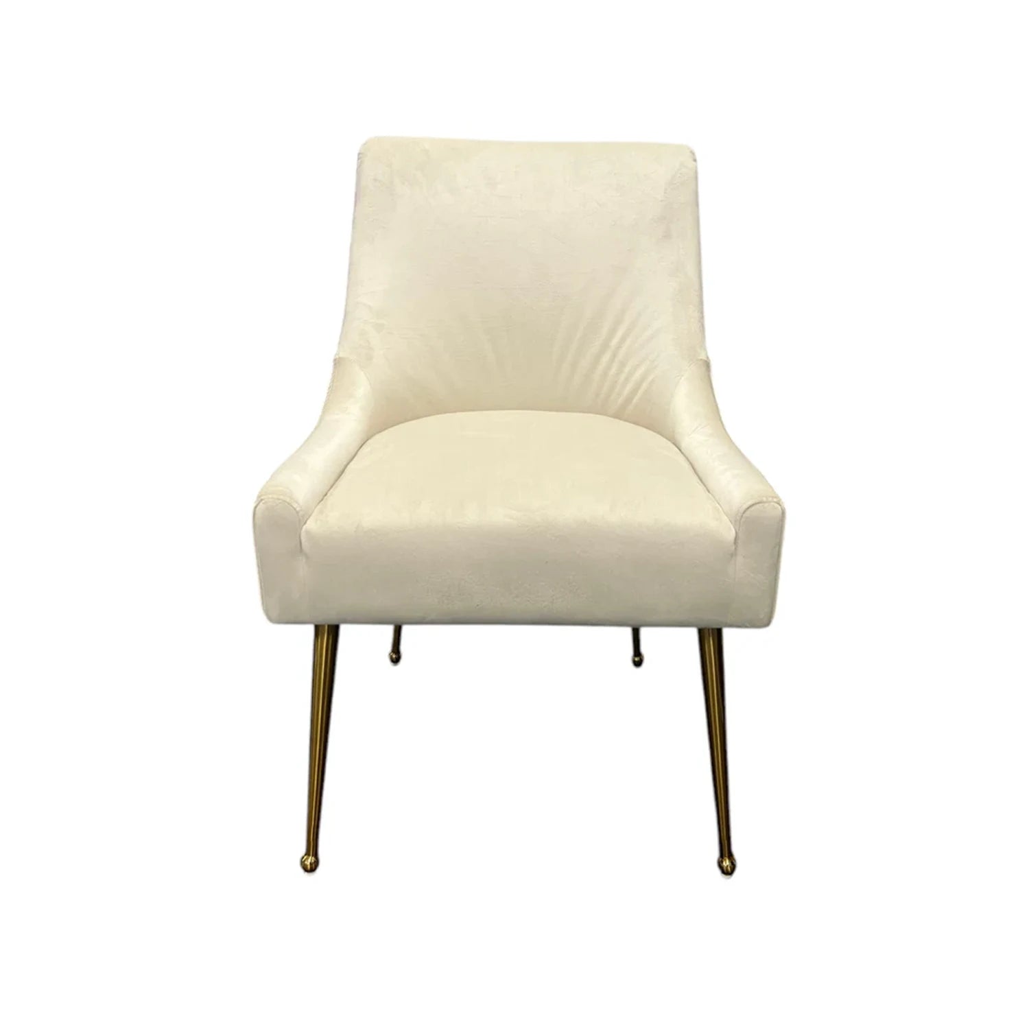 Mason Cream Velvet Dining Chair with Gold Legs and Knocker, also available in Dark Grey - Front of Chair 